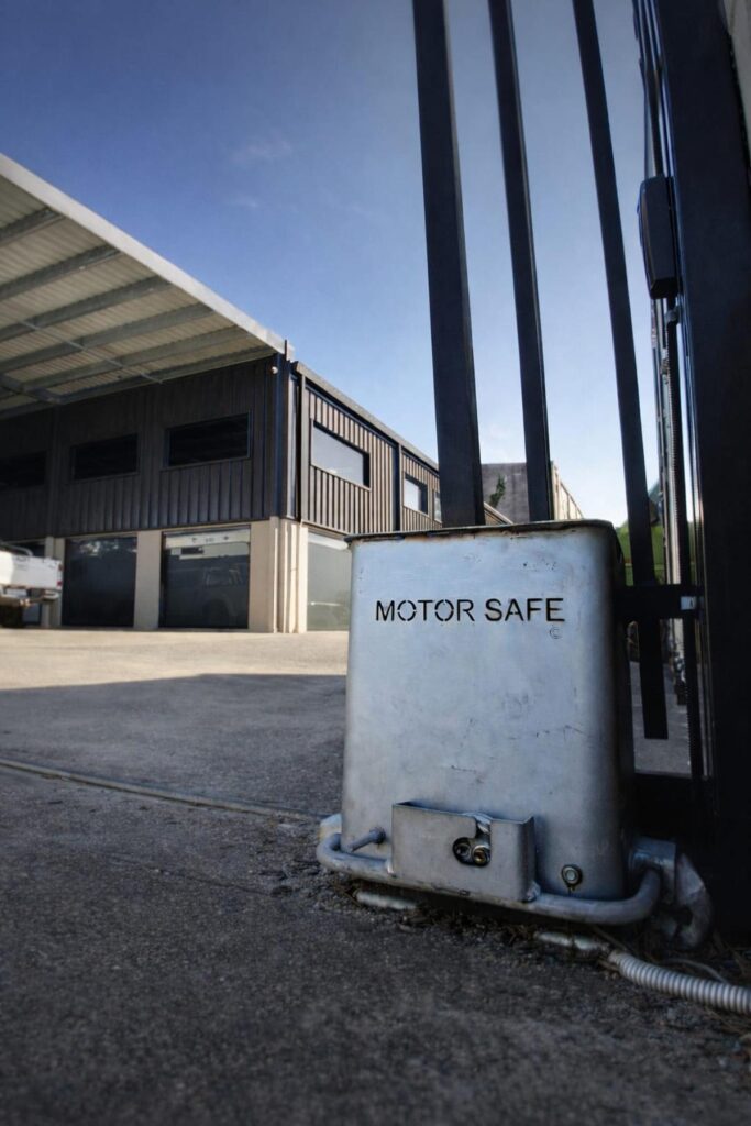 Commercial sliding gate motor installation with motor safe on the Gold Coast